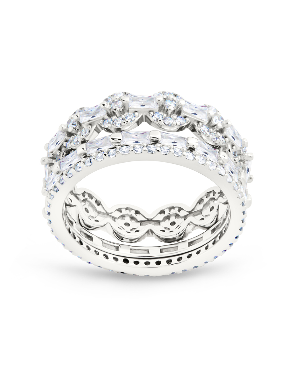 Sterling Silver Melody CZ Bezel Ring Set of 3