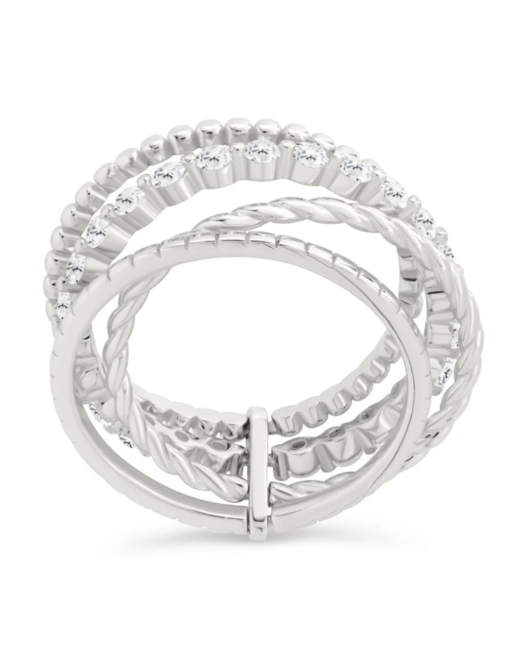Sterling Silver Cassidy CZ Layered Textured Ring