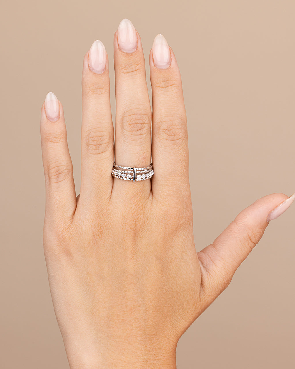 Sterling Silver Cassidy CZ Layered Textured Ring