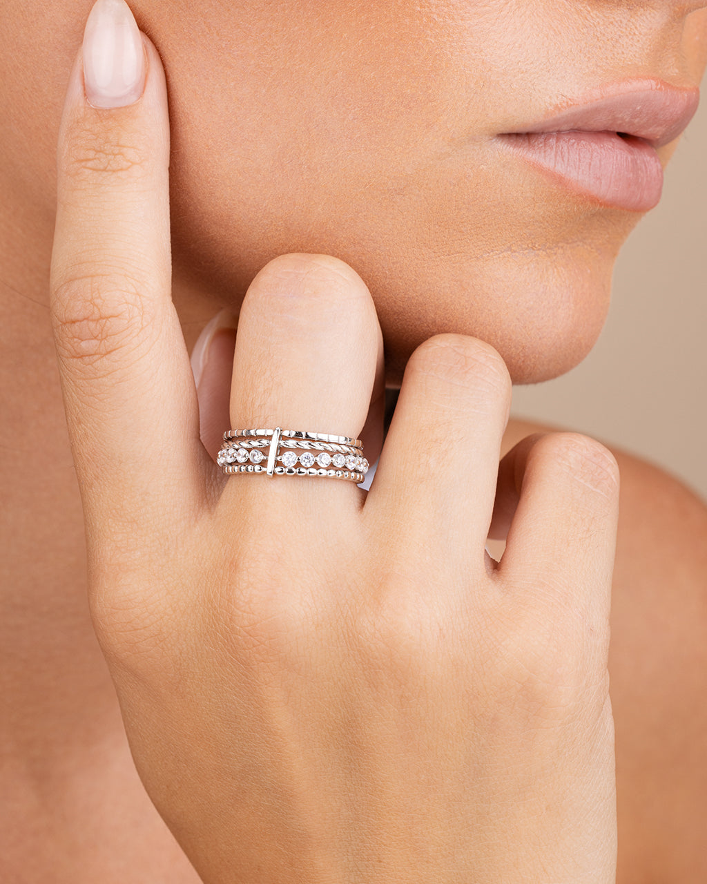 Sterling Silver Cassidy CZ Layered Textured Ring