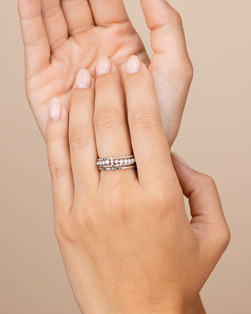 Sterling Silver Cassidy CZ Layered Textured Ring