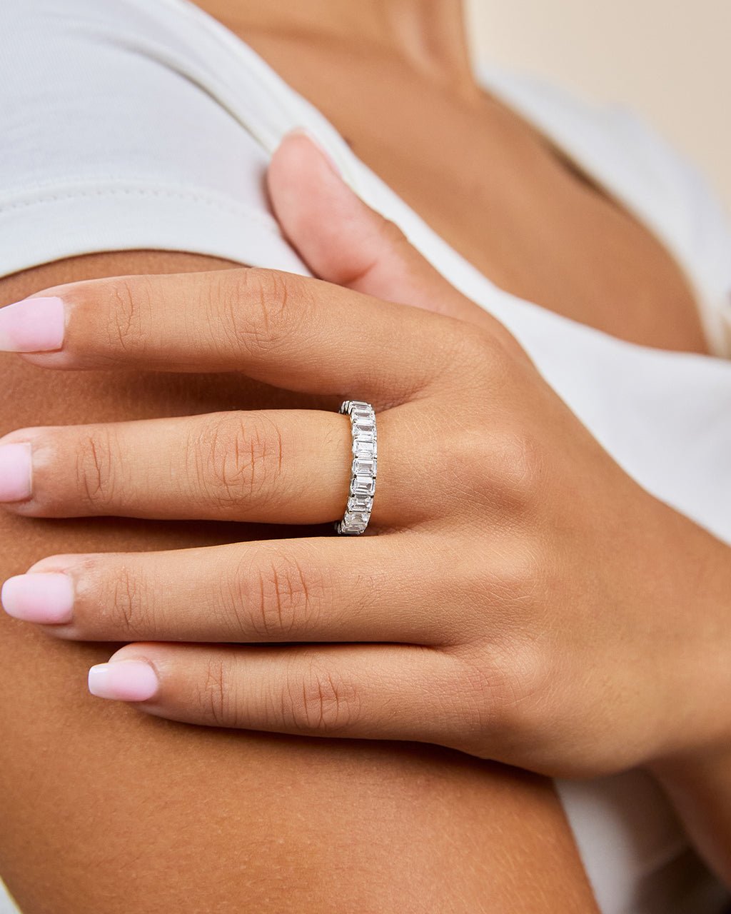 Sterling Silver Cz Baguette Statement Ring - Cubic Zirconia Wide Band (Sizes 4-9) In Leather Box