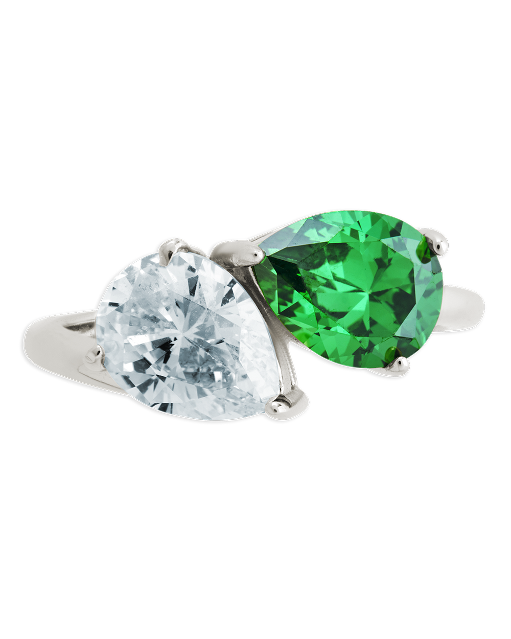 Sterling Silver Pear Toi et Moi Ring