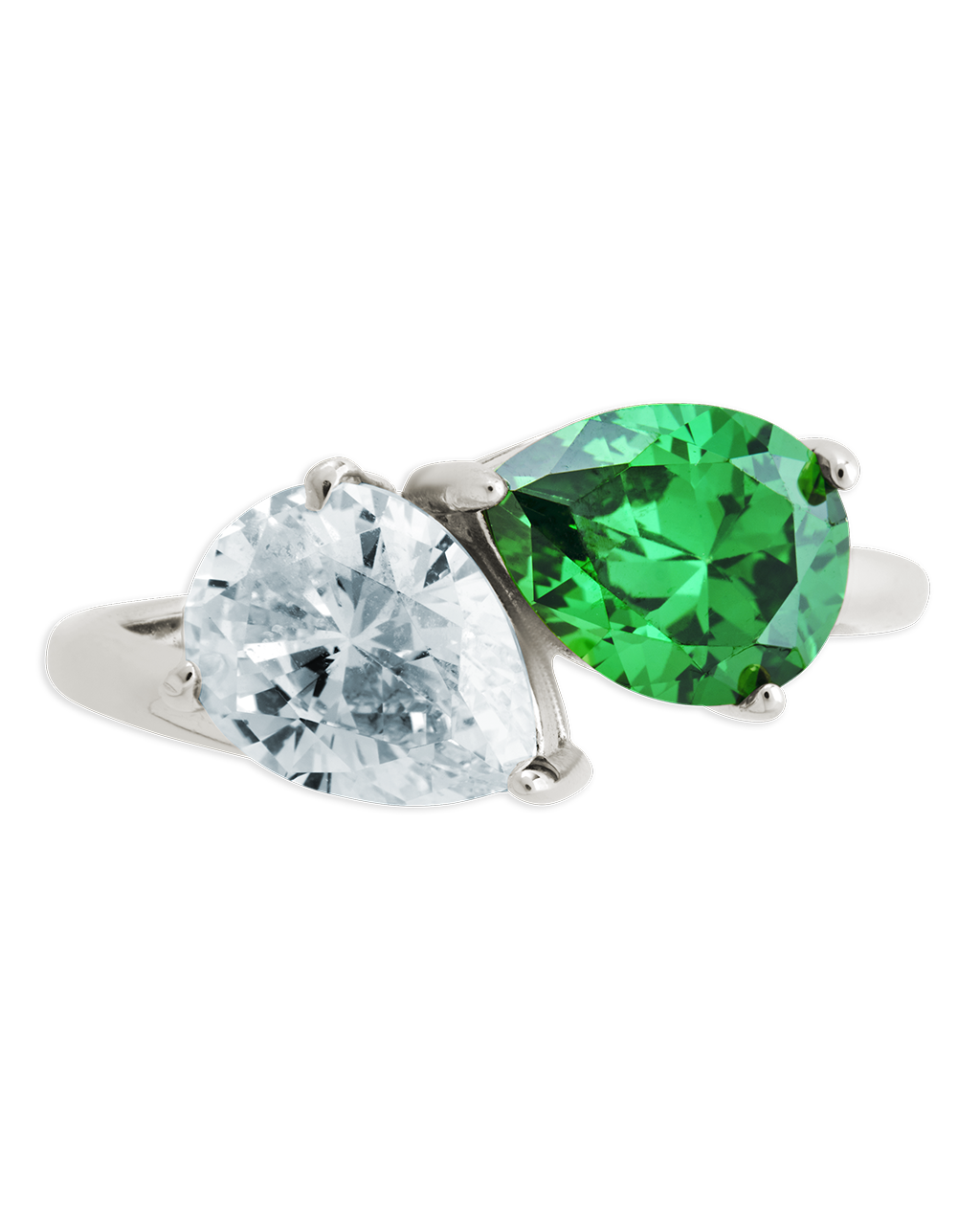 Sterling Silver Pear Toi et Moi Ring