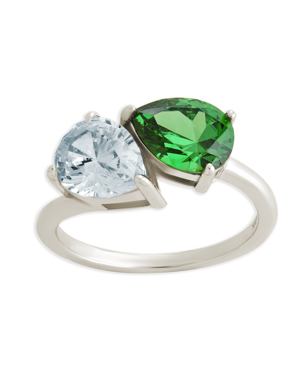 Sterling Silver Pear Toi et Moi Ring