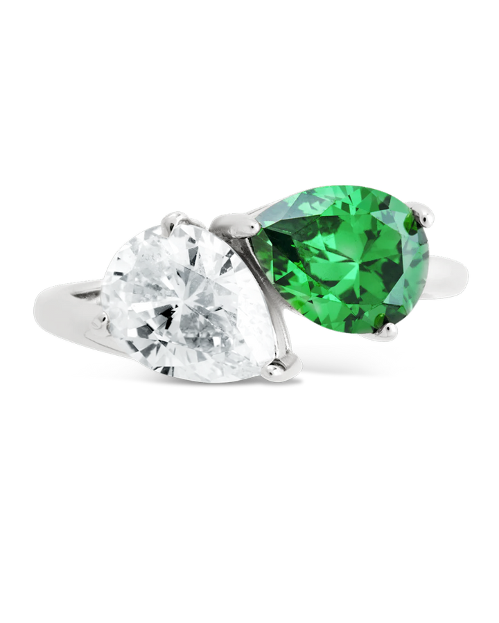 Sterling Silver Pear Toi et Moi Ring