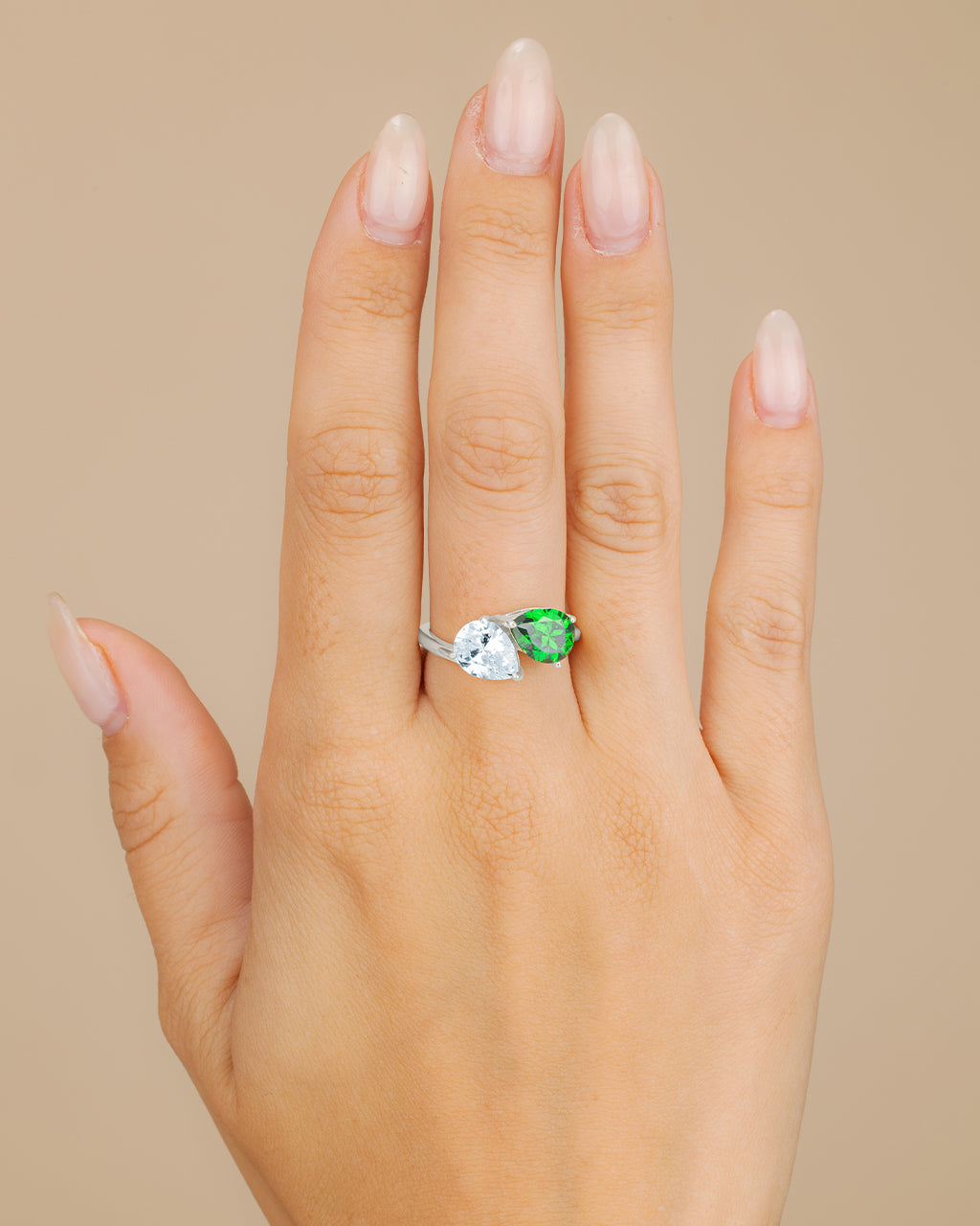 Sterling Silver Pear Toi et Moi Ring