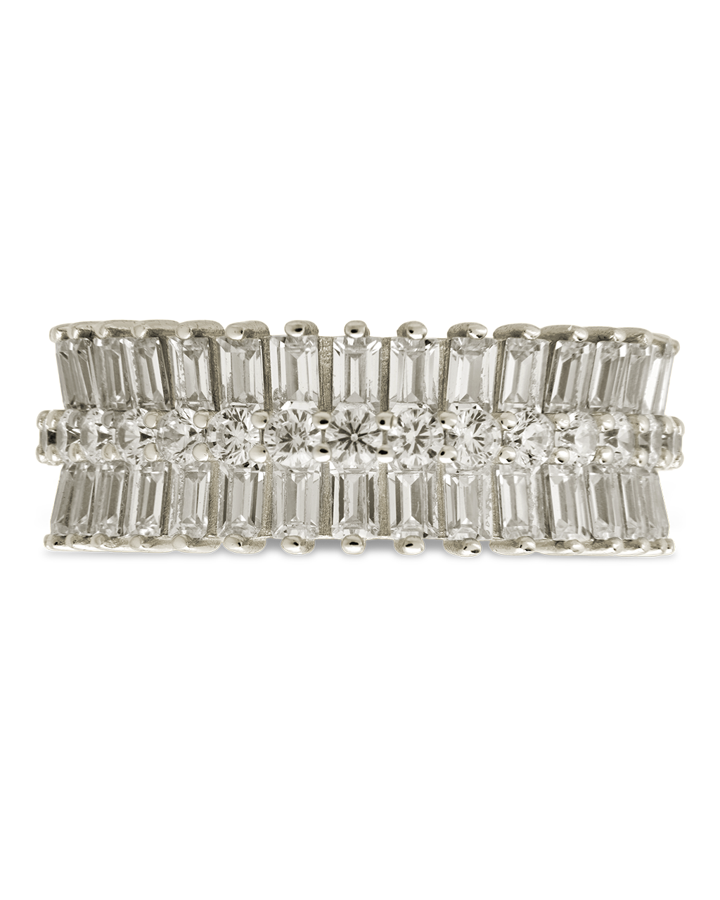 Sterling Silver Izabella Triple Row Baguette Cluster Eternity Ring