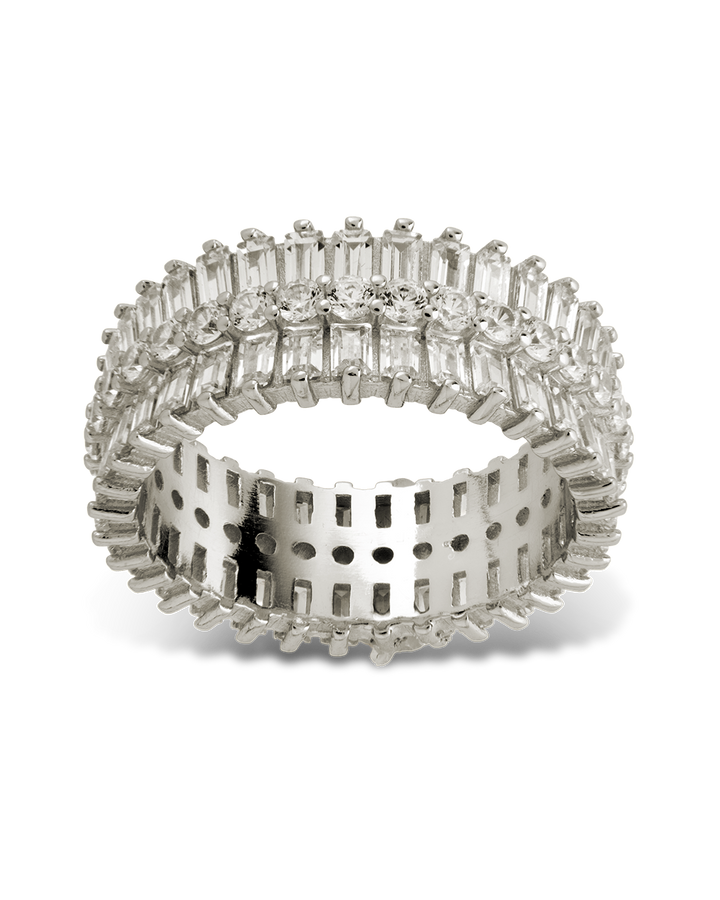 Sterling Silver Izabella Triple Row Baguette Cluster Eternity Ring