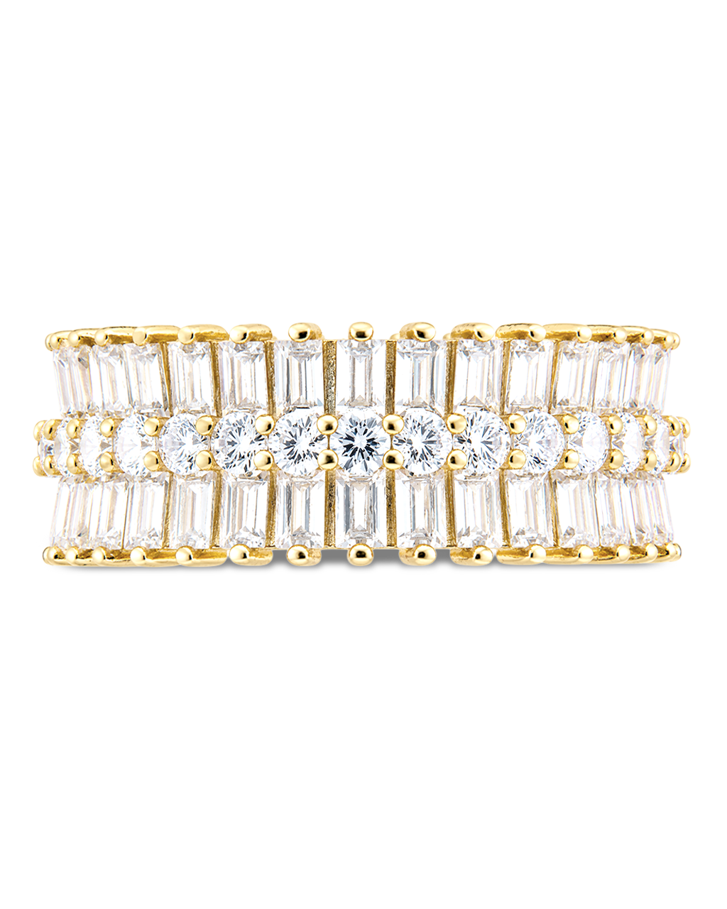 Sterling Silver Izabella Triple Row Baguette Cluster Eternity Ring