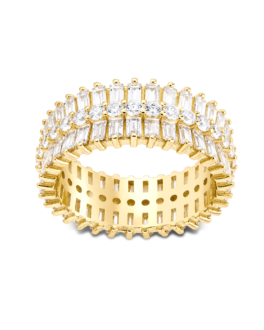 Sterling Silver Izabella Triple Row Baguette Cluster Eternity Ring