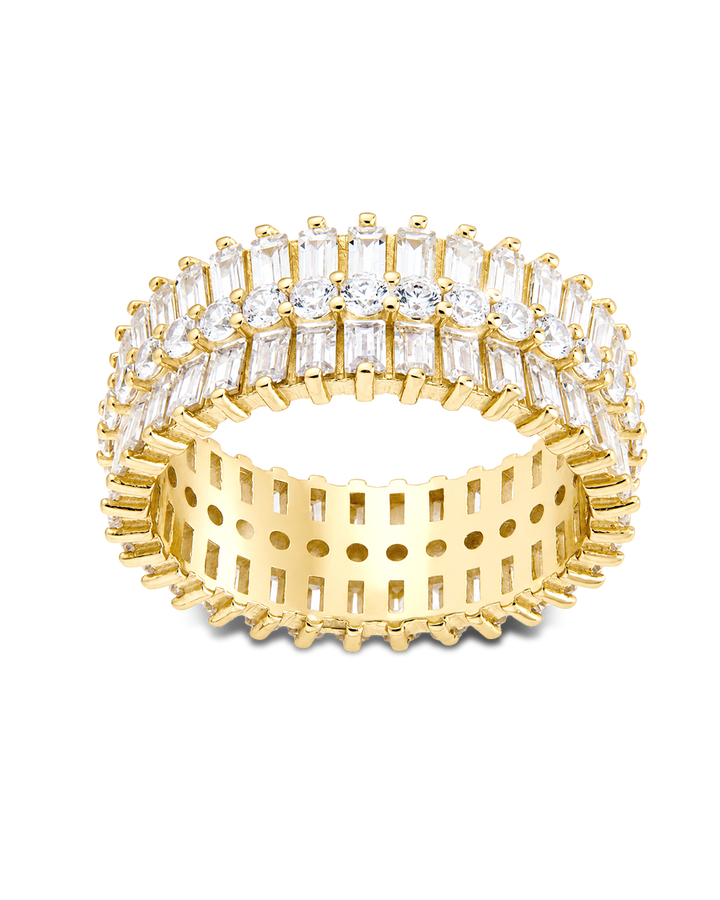 Sterling Silver Izabella Triple Row Baguette Cluster Eternity Ring