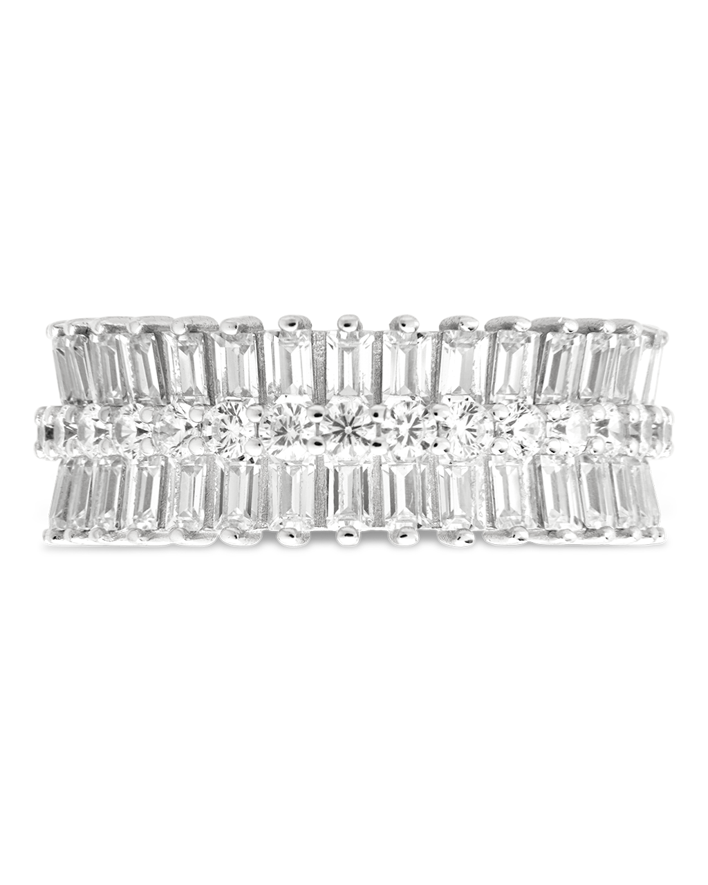 Sterling Silver Izabella Triple Row Baguette Cluster Eternity Ring