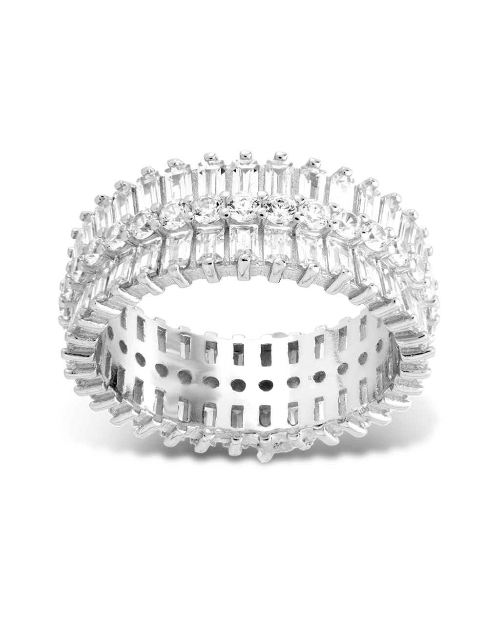 Sterling Silver Izabella Triple Row Baguette Cluster Eternity Ring
