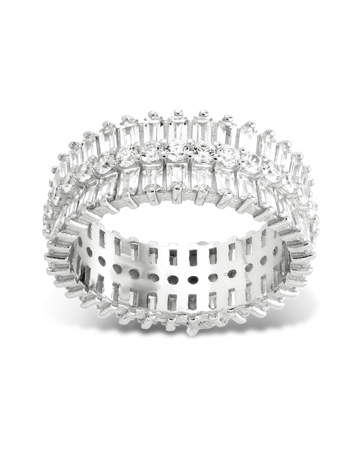 Sterling Silver Izabella Triple Row Baguette Cluster Eternity Ring