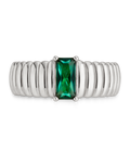 Sterling Silver Jordyn Emerald Ribbed Band Ring