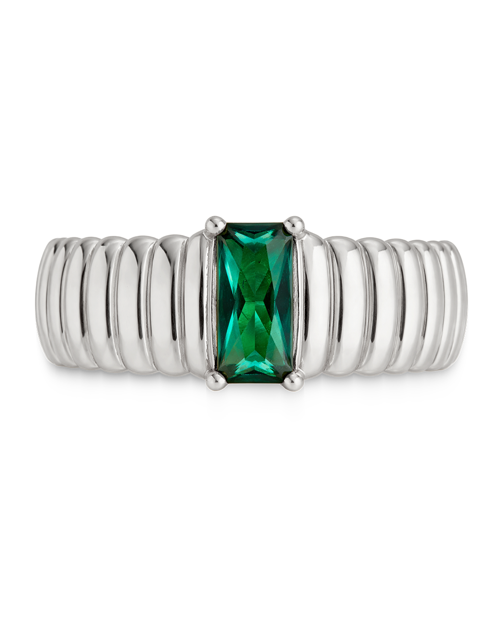 Sterling Silver Jordyn Emerald Ribbed Band Ring