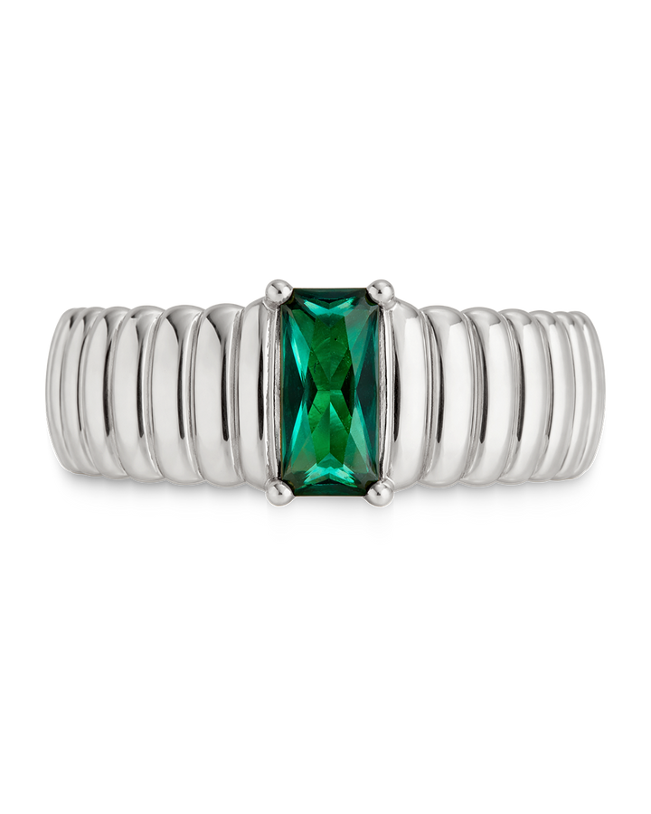 Sterling Silver Jordyn Emerald Ribbed Band Ring
