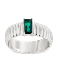 Sterling Silver Jordyn Emerald Ribbed Band Ring