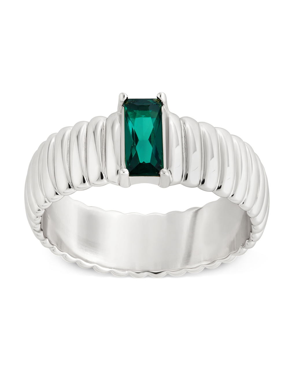 Sterling Silver Jordyn Emerald Ribbed Band Ring