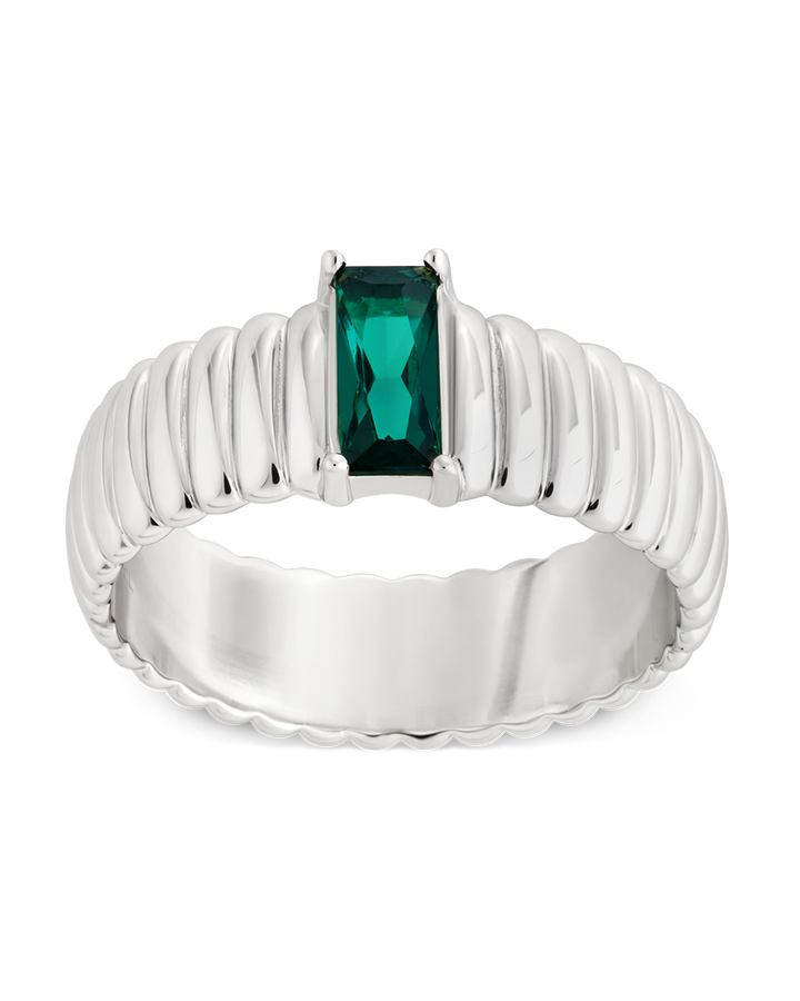 Sterling Silver Jordyn Emerald Ribbed Band Ring