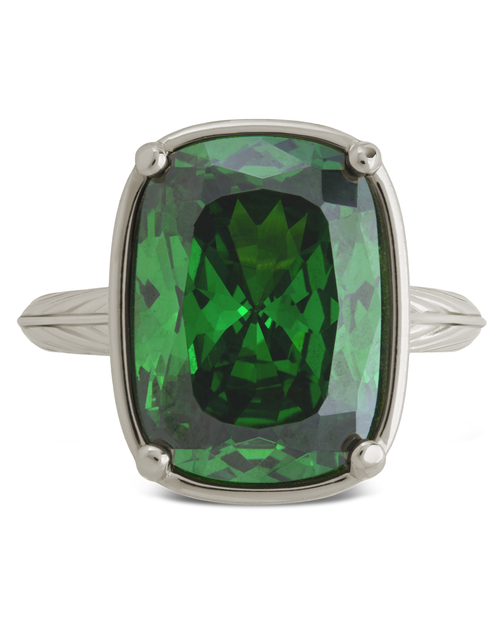 Sterling Silver Elongated Cushion Emerald CZ Cocktail Ring