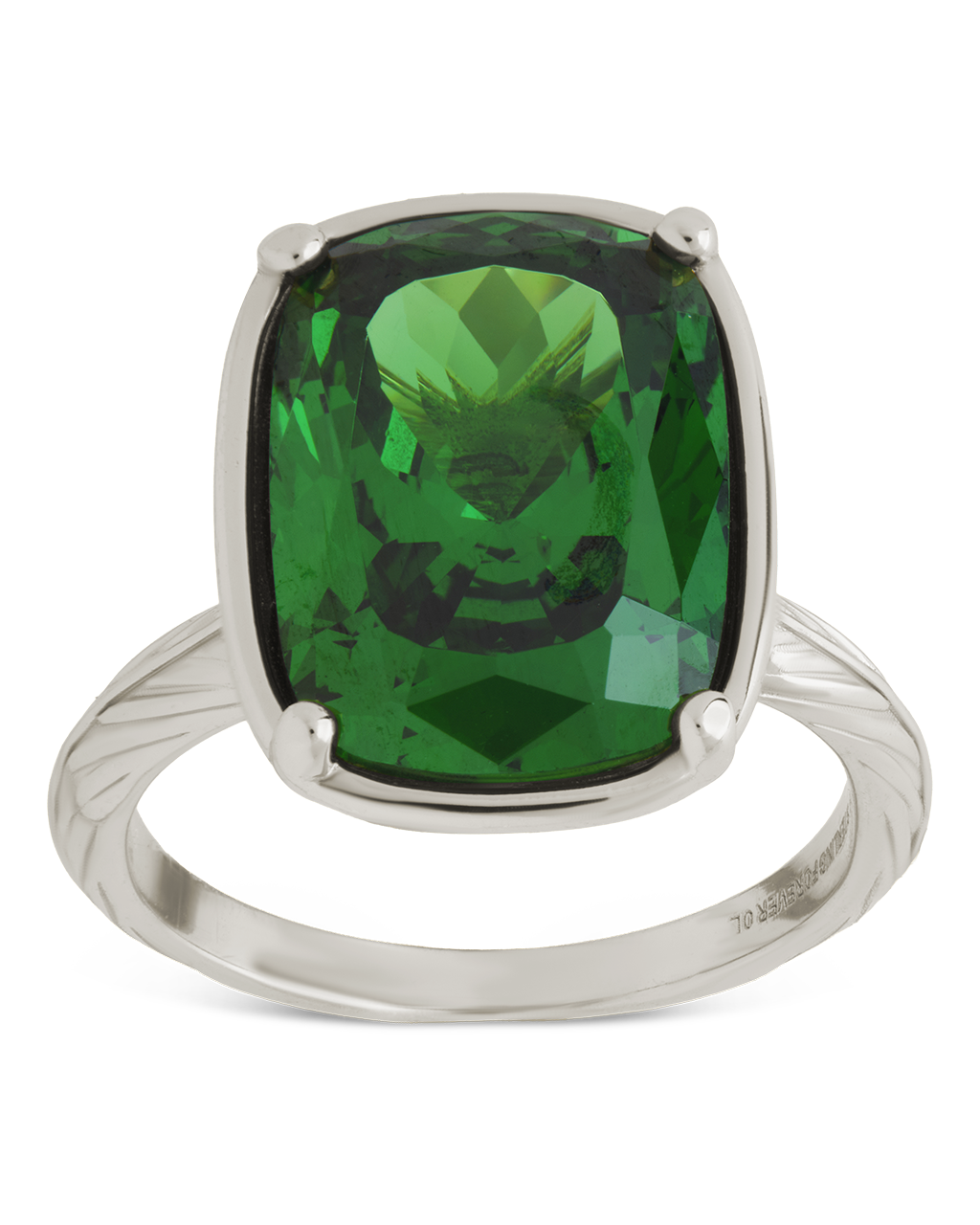 Sterling Silver Elongated Cushion Emerald CZ Cocktail Ring