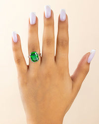 Sterling Silver Elongated Cushion Emerald CZ Cocktail Ring