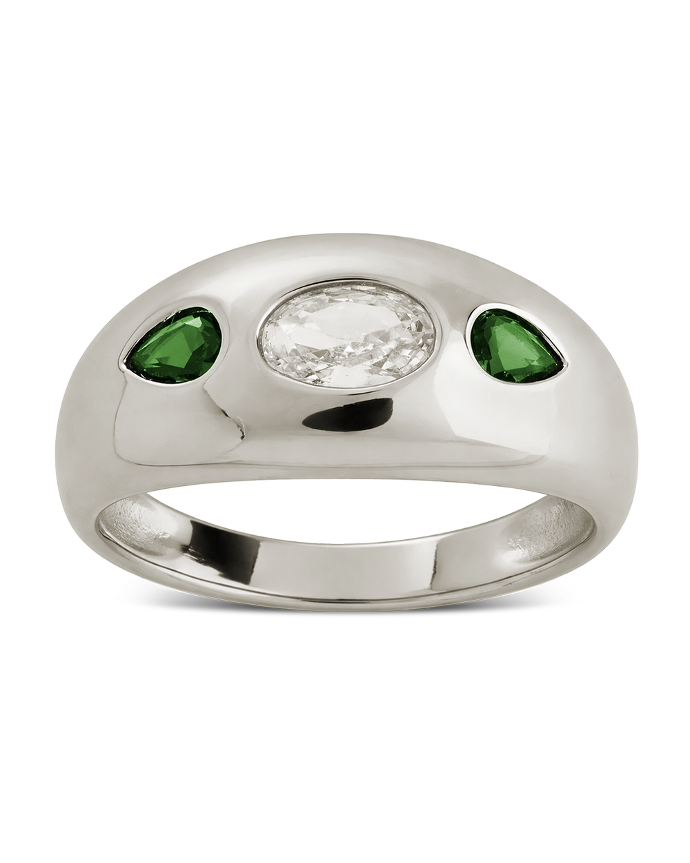 Sterling Silver Triple-Stone Tapered Dome Ring