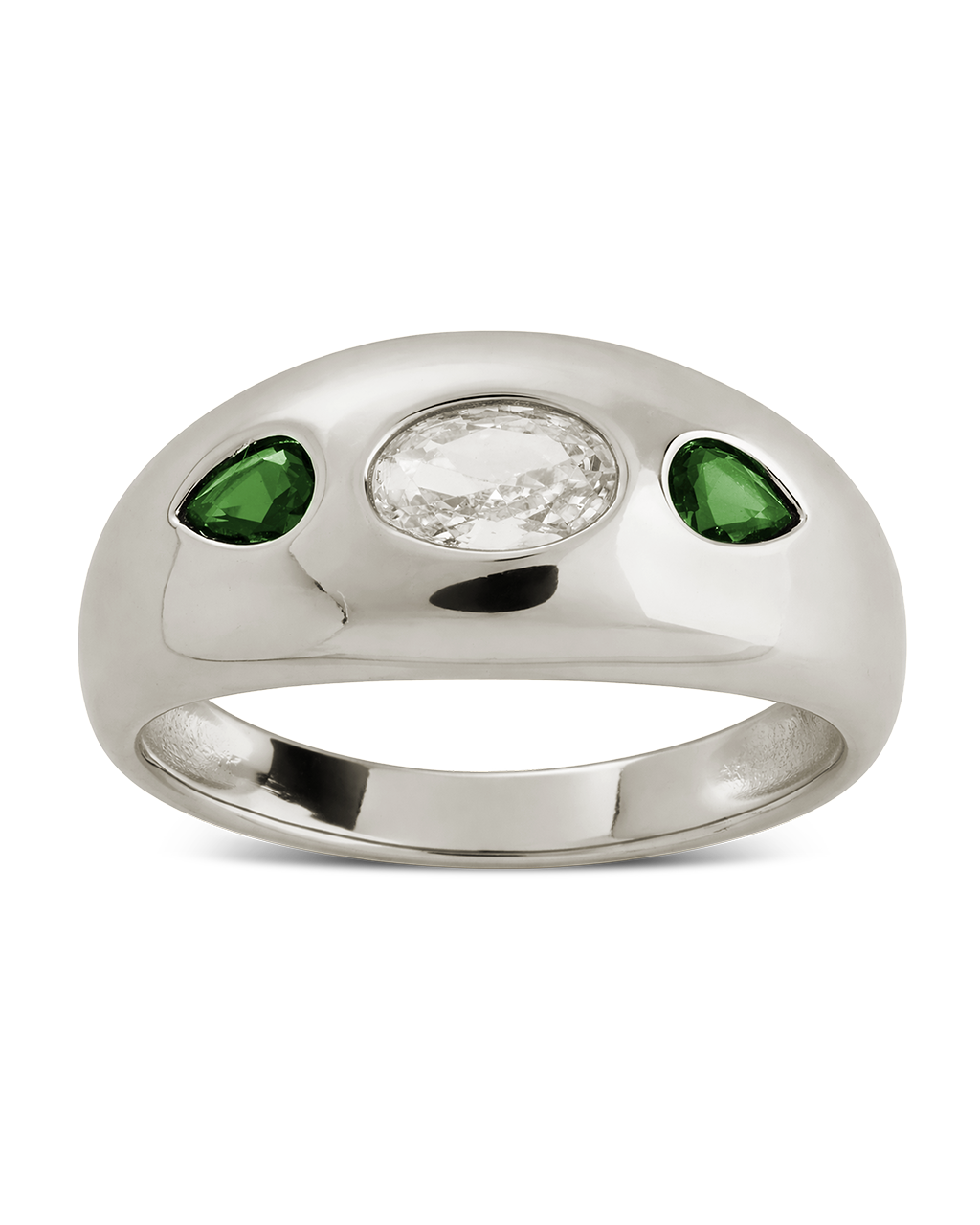 Sterling Silver Triple-Stone Tapered Dome Ring