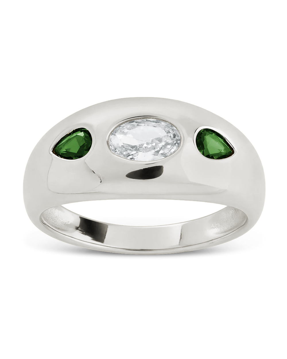 Sterling Silver Triple-Stone Tapered Dome Ring