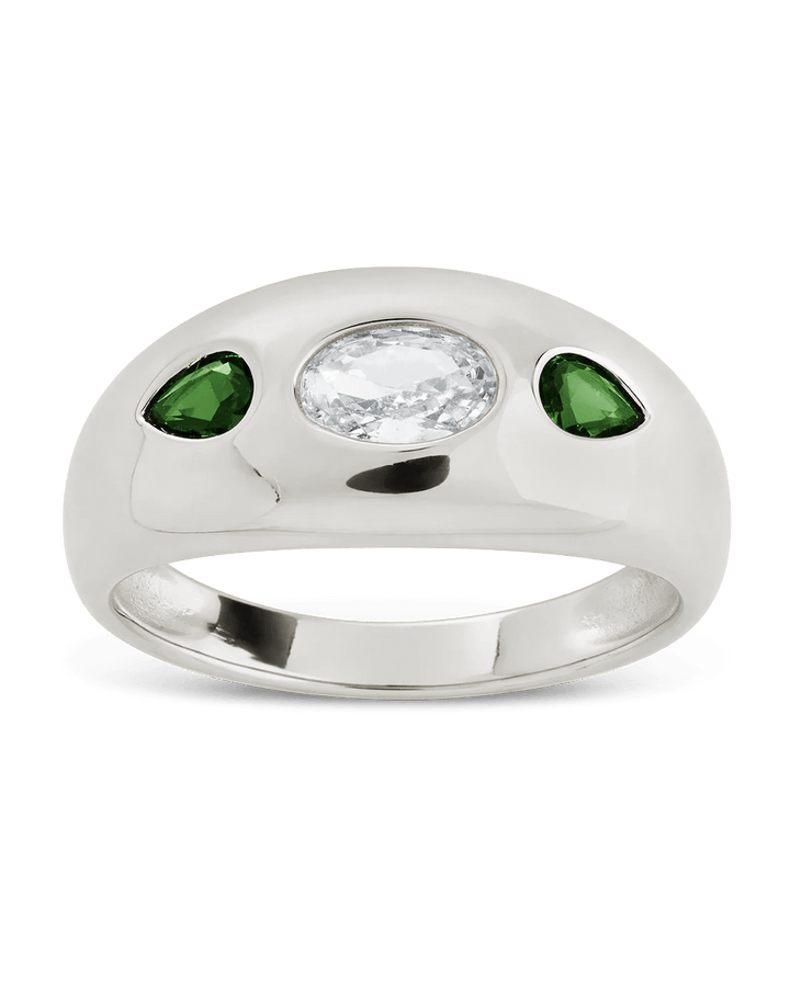Sterling Silver Triple-Stone Tapered Dome Ring