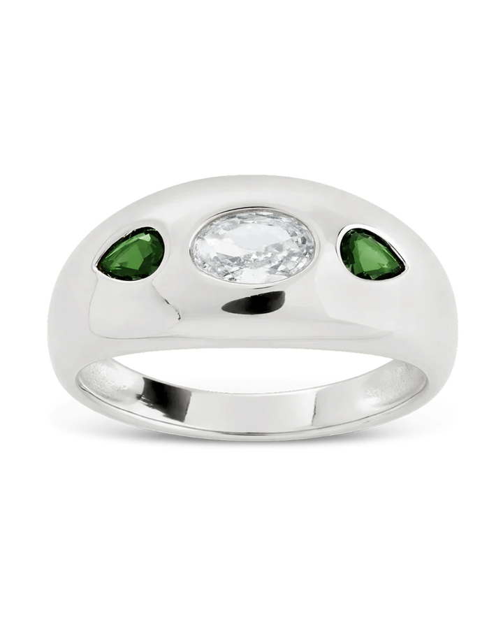 Sterling Silver Triple-Stone Tapered Dome Ring