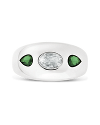 Sterling Silver Triple-Stone Tapered Dome Ring