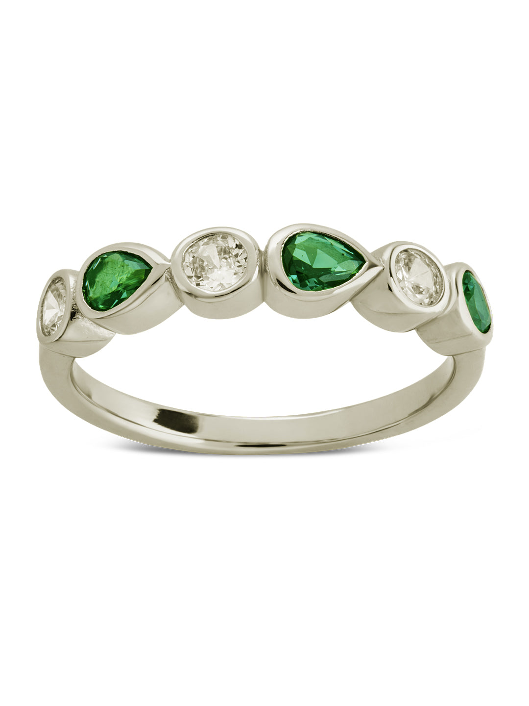 Sterling Silver Pear and Round Bezel-Set Ring