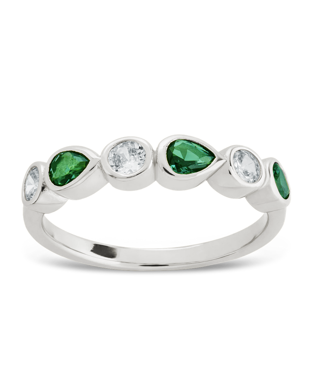 Sterling Silver Pear and Round Bezel-Set Ring