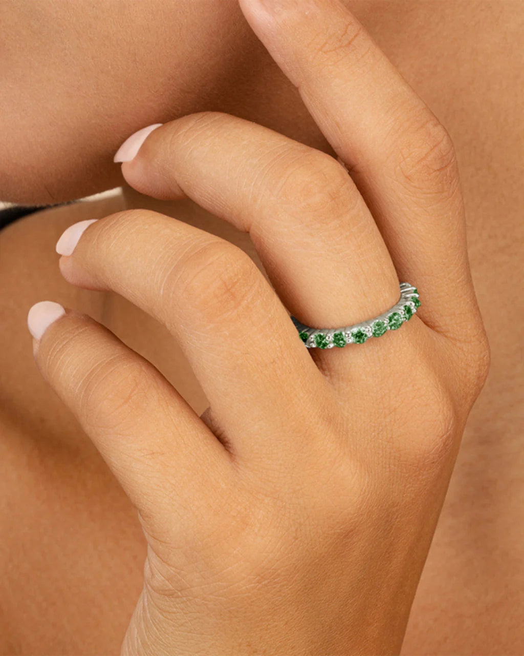Sterling Silver Gracie Emerald CZ Eternity Ring