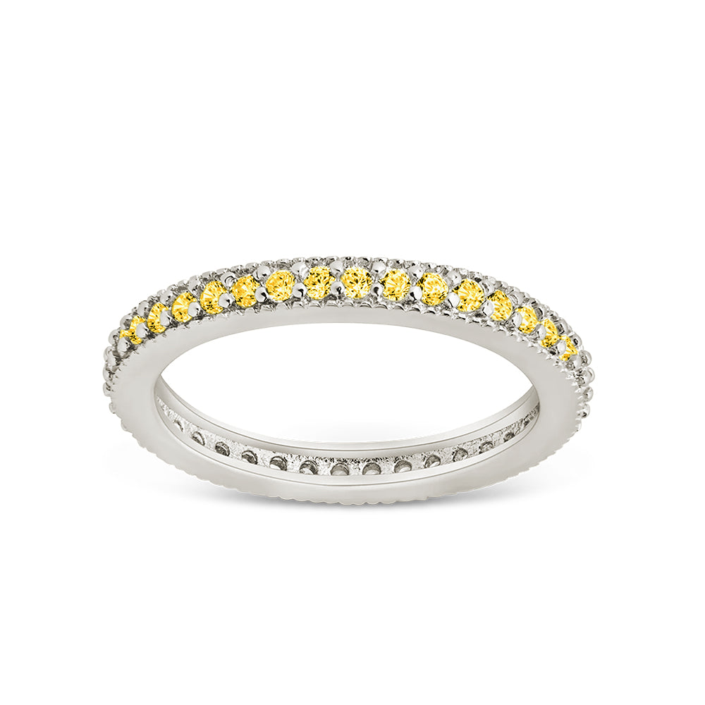 Sterling Silver 2.5mm Thin Canary CZ Band Ring