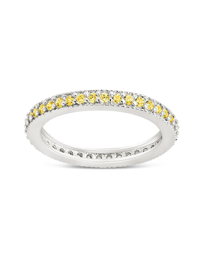 Sterling Silver 2.5mm Thin Canary CZ Band Ring