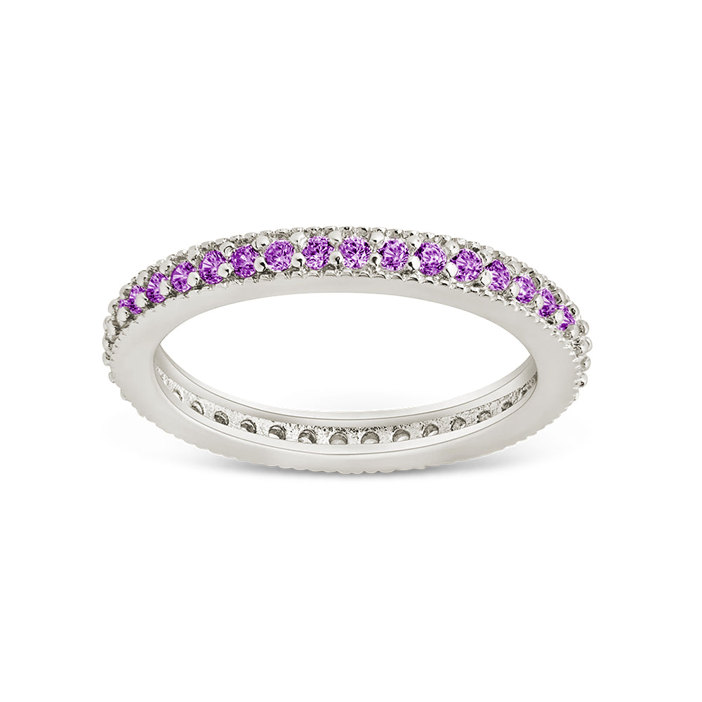 Sterling Silver 2.5mm Thin Amethyst CZ Band Ring