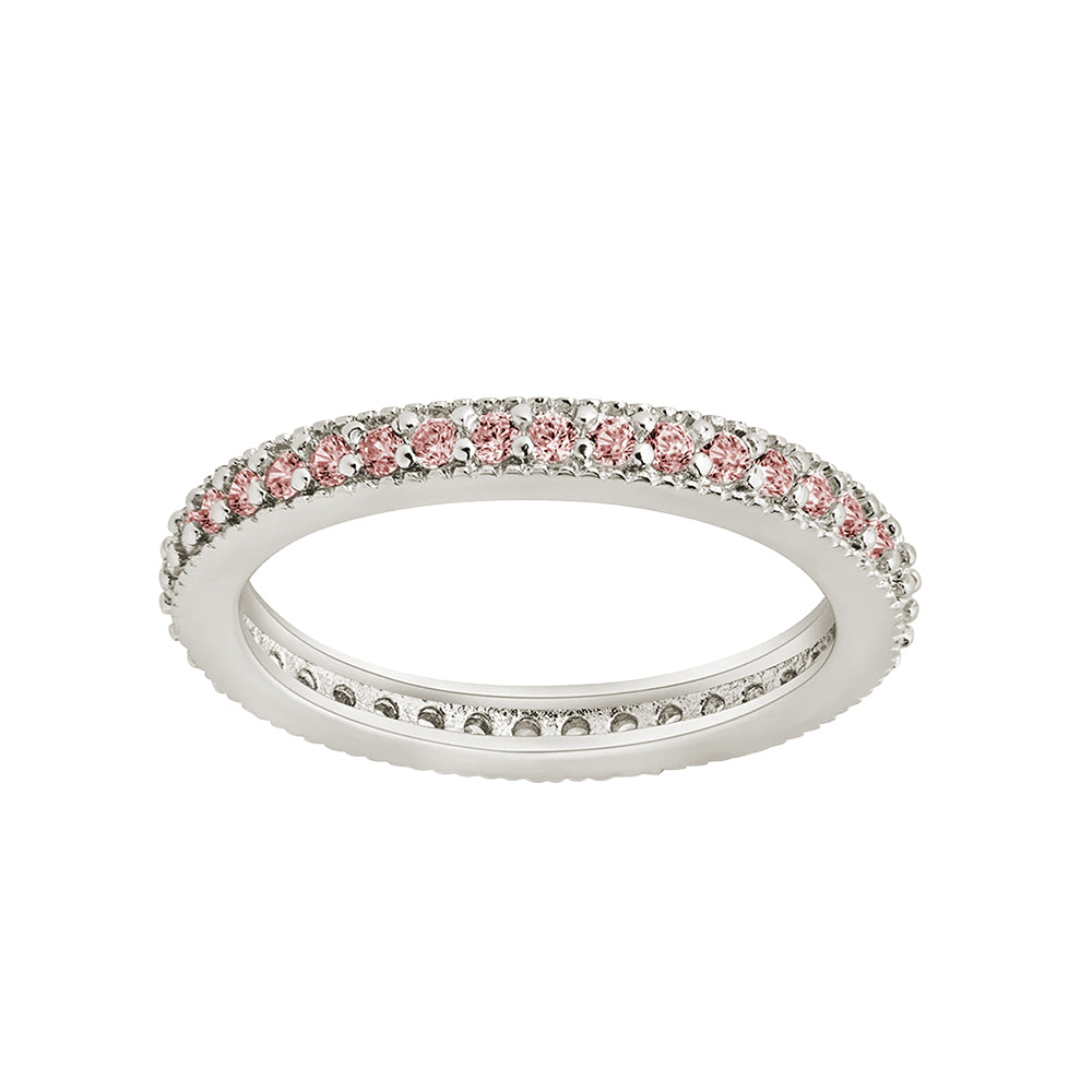 Sterling Silver 2.5mm Thin Pink CZ Band Ring
