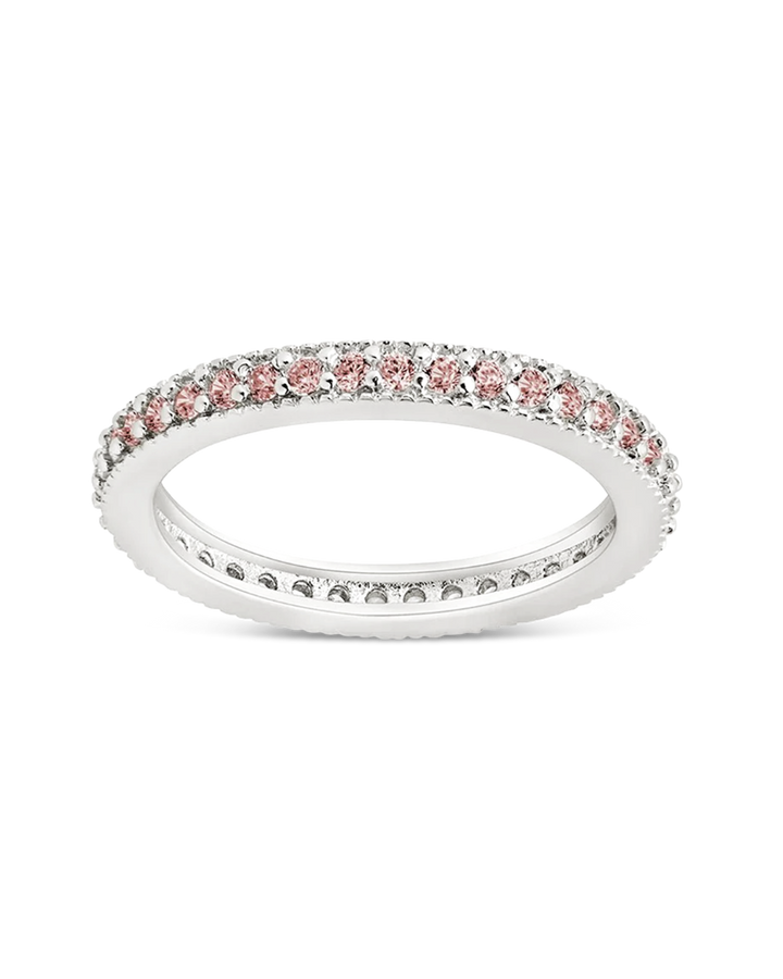 Sterling Silver 2.5mm Thin Pink CZ Band Ring