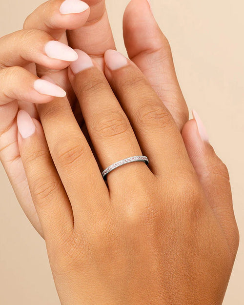 Sterling Silver 2.5mm Thin Pink CZ Band Ring - Sterling Forever