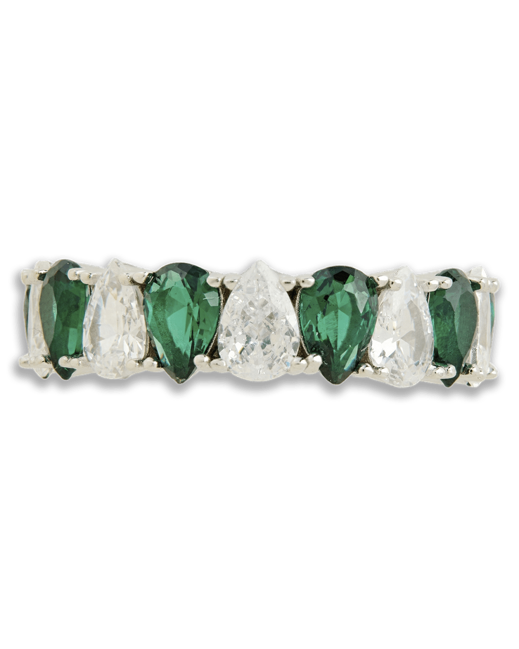 Sterling Silver Pear Cut Emerald CZ Celebration Band Ring - Sterling Forever