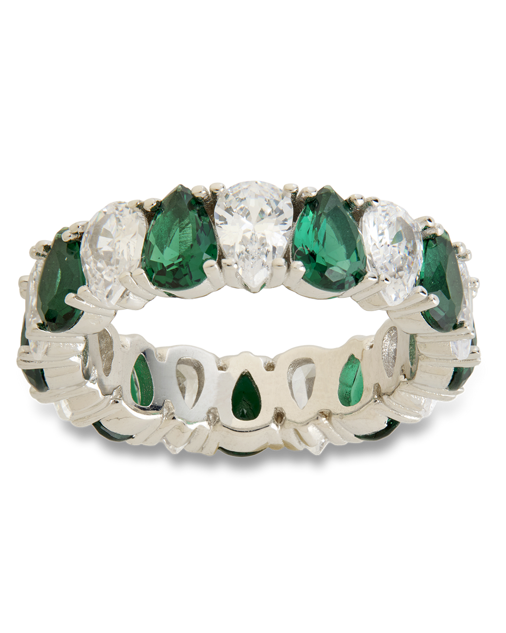 Sterling Silver Pear Cut Emerald CZ Celebration Band Ring