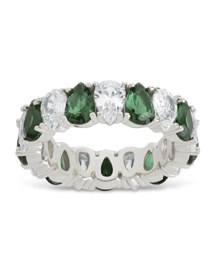 Sterling Silver Pear Cut Emerald CZ Celebration Band Ring