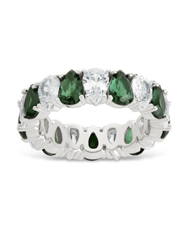 Sterling Silver Pear Cut Emerald CZ Celebration Band Ring
