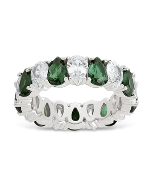 Sterling Silver Pear Cut Emerald CZ Celebration Band Ring