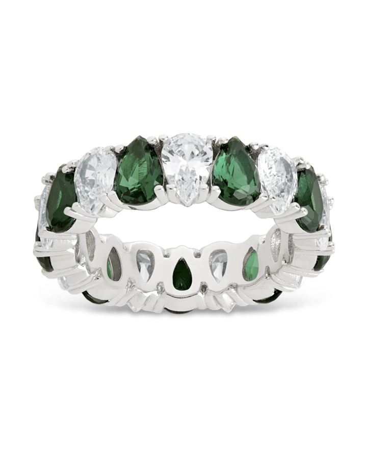 Sterling Silver Pear Cut Emerald CZ Celebration Band Ring