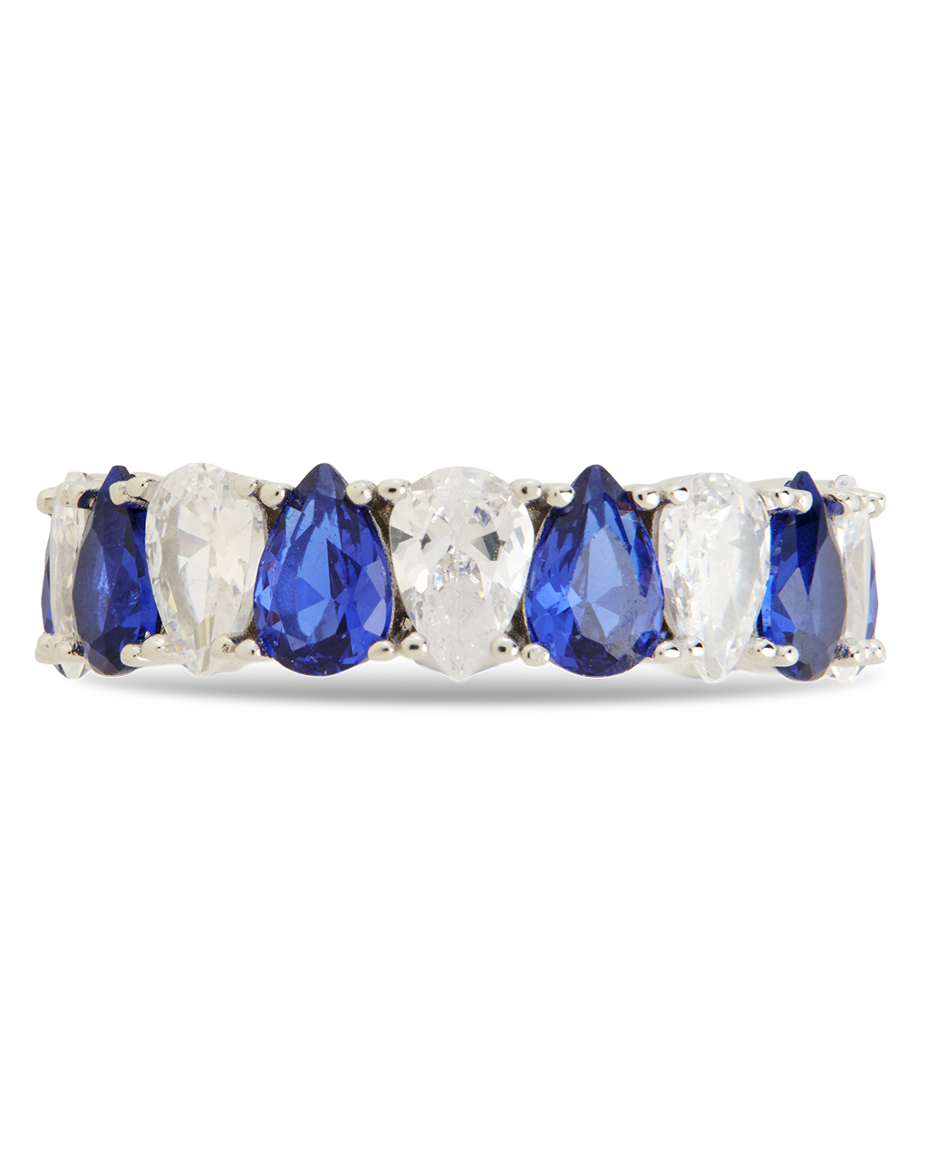 Sterling Silver Pear Cut Sapphire CZ Celebration Band Ring